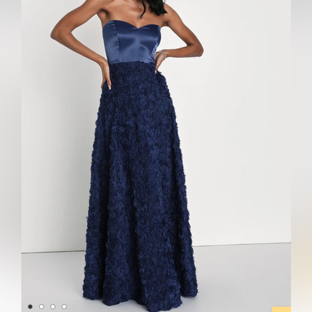 Enchanting Event Navy Blue Strapless 3C Applique Maxi Dress